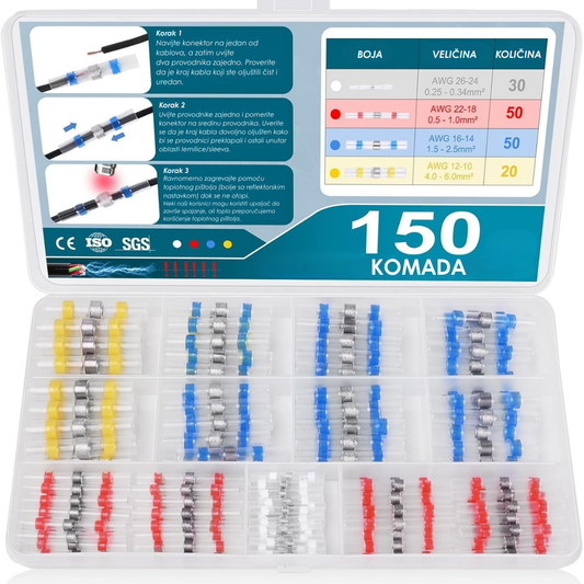 Termoskupljajući Konektori za Lemljenje (Set od 150 Komada)