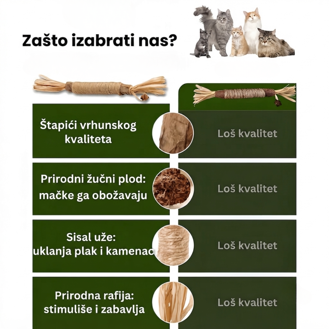PurSticks™ – Prirodni Zubni Štapići za Mačke (Set od 5 Komada)