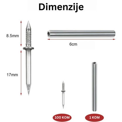 Dvosmerni Nevidljivi Ekseri (Set od 100 komada + 1 Alat za Aplikaciju)