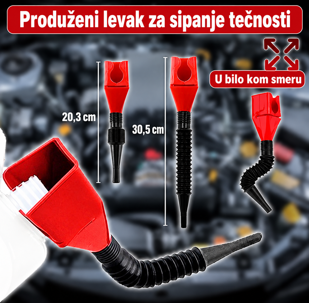 FlexibleFunnel™ – Fleksibilni levak za punjenje goriva u automobilu