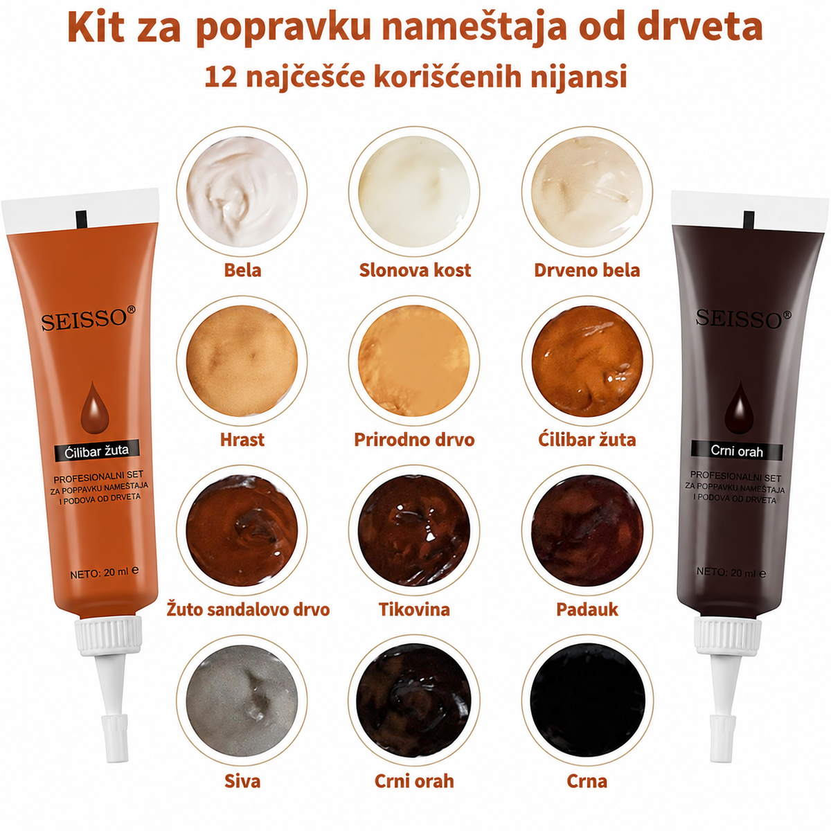 LeatherRevive™ – Set Za Popravku Nameštaja Od Drveta (Set od 12 Nijansi)