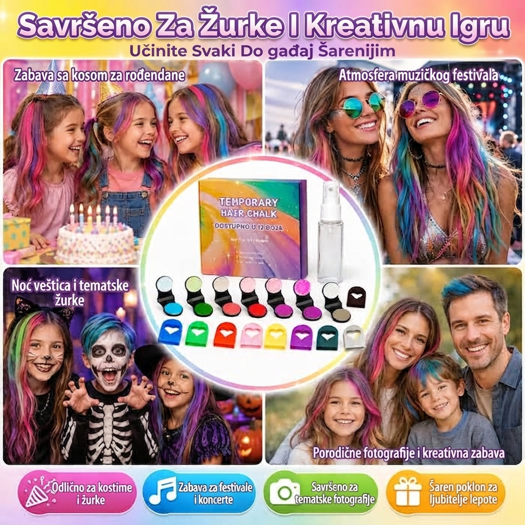 ColorSwipe™ – Krede Za Kosu Za Devojčice (Set od 12 Boja)